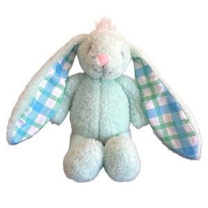 Plushible Green Plush Bunny Stuffed Animal Long Floppy Ears Plaid 14 Inch